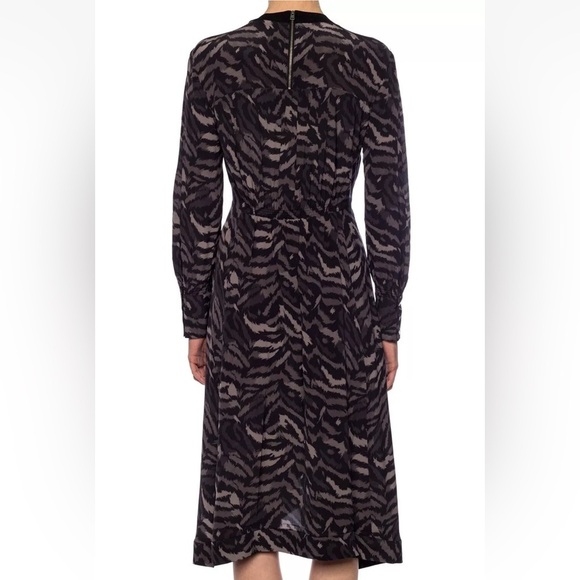 All Saints Fayre Remix Animal Printed Long Sleeve Black Handkerchief Midi Dress - Picture 3 of 14